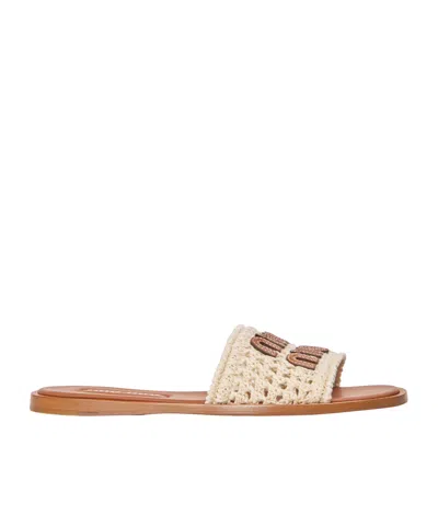 Miu Miu Woven Slippers In Nude
