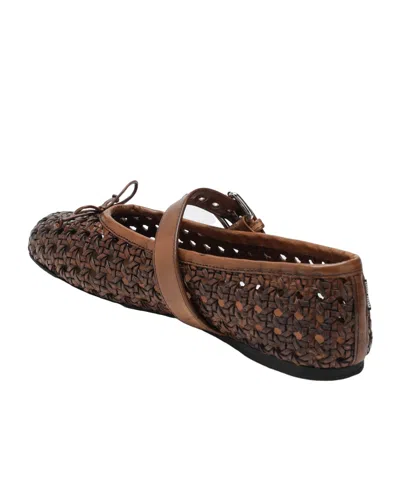Miu Miu Woven Leather Ballerinas With Strap And Buckle In Multi