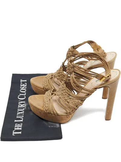 Pre-owned Miu Miu Woven Straps Platform Sandals In Neutral