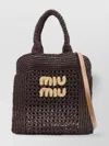 Miu Miu Woven Texture Tote Bag With Dual Handles In Brown