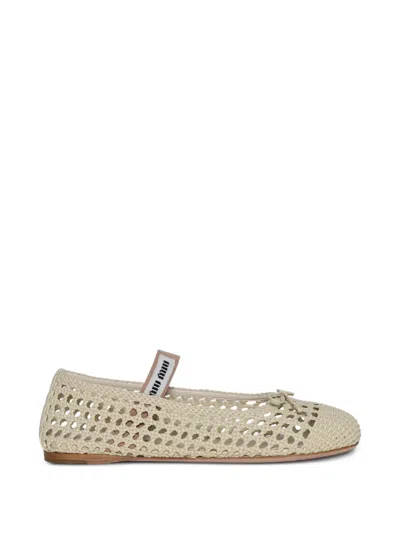 Miu Miu Woven-leather Ballet Flats In Neutral