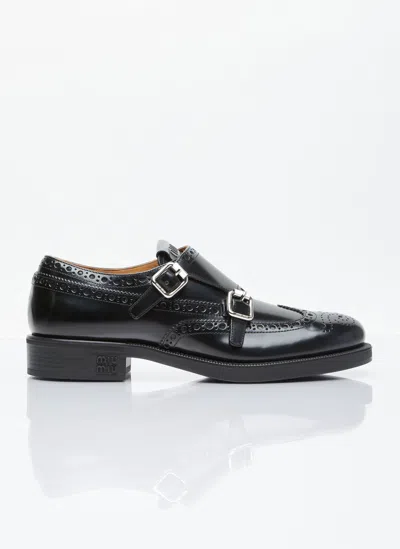 Miu Miu X Church's Brushed Leather Double Monk Brogue Shoes In Black