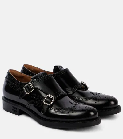 Miu Miu X Church's Brushed Leather Monk Strap Brogues In Black