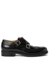 Miu Miu Brogue Leather Double Monk Loafers In Black