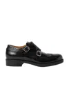 Miu Miu Brogue Leather Double Monk Loafers In Black