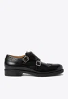Miu Miu Brogue Leather Double Monk Loafers In Black