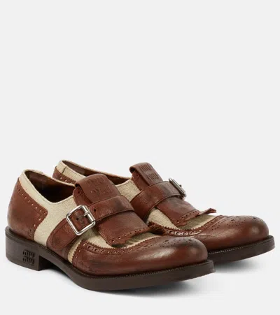 Miu Miu X Church's Shanghai Leather And Canvas Shoes In Brown