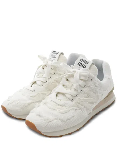 Pre-owned Miu Miu X New Balance 2010s Fabric Lace-up Sneakers In White