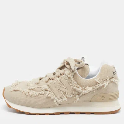 Pre-owned Miu Miu X New Balance Size 36.5 Beige Denim Lace Up Sneakers
