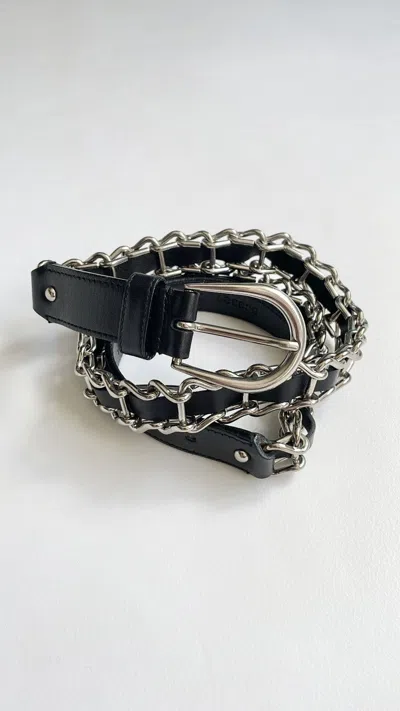 Pre-owned Miu Miu X Prada Metal Chain Black Leather Belt
