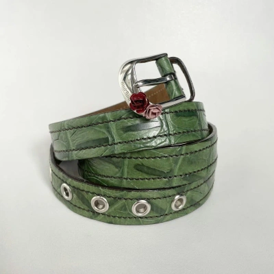 Pre-owned Miu Miu X Prada Rose Buckle Croc Leather Belt In Dark Green