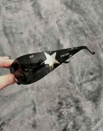 Pre-owned Miu Miu X Prada Sunglassess Star 2004 Star White Ski Shield Mask Fire In Black