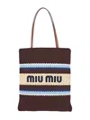 Miu Miu Raffia Effect Yarn Shopping Bag In Brown