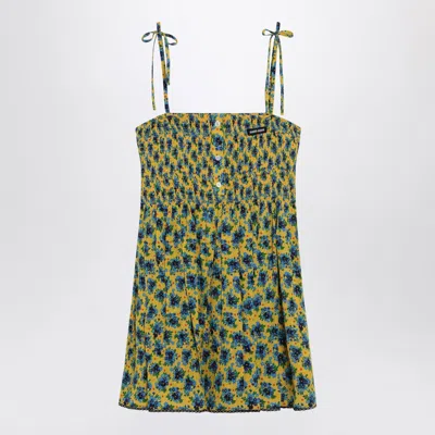Miu Miu Yellow And Blue Floral Silk Mini Dress