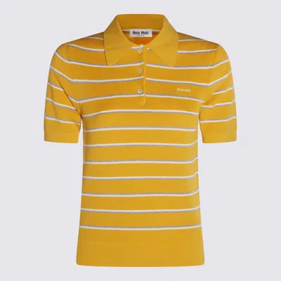 Miu Miu Embroidered Stretch Cotton Blend Polo Shirt In Yellow