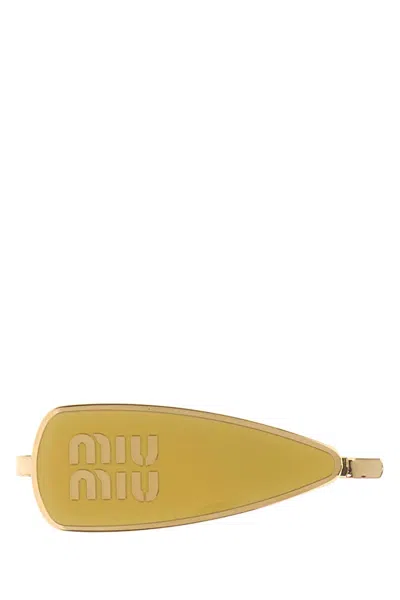 Miu Miu Metal Hair Clip Gold Tone Finish In Yellow