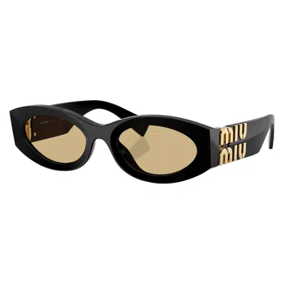 Miu Miu Yellow Oval Ladies Sunglasses Mu 11ws 16k10r 54 In Black