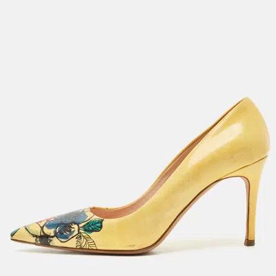 Pre-owned Miu Miu Yellow Patent Leather Floral Print Pumps Size 39