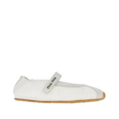 Miu Miu Ylon And Suede Leather Ballet Flats In White