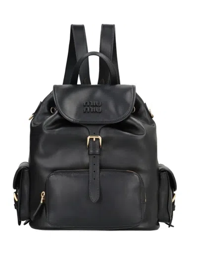 Miu Miu Large Leather Backpack In Black