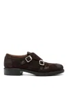 Miu Miu X Church's Monk Strap Suede Brogue Shoes In Dark Brown