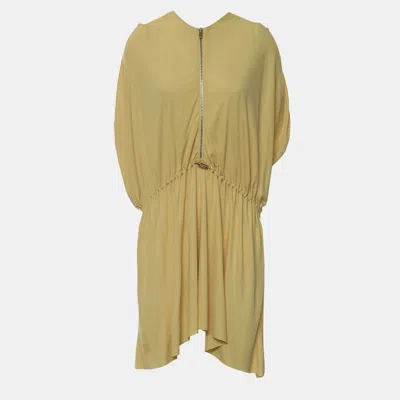 Pre-owned Miu Miu Zip Drawstring Mini Dress S In Yellow
