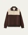 Miu Miu Zip-front Colorblock Knit Sweater In Brown