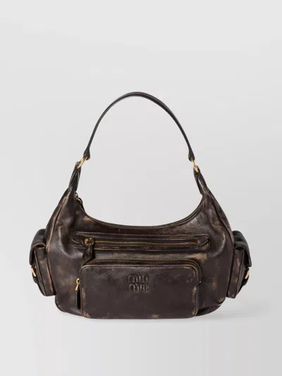 Miu Miu Zip Front Gold Side Top Handle In Brown