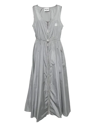 Pre-owned Miu Miu Zip-front Sleeveless Dress In Gray