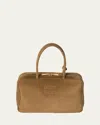 Miu Miu Zip Goat Suede Top-handle Bag In Brown