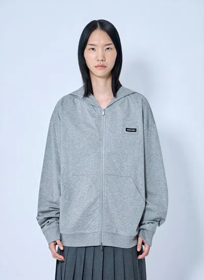 Miu Miu Zip Hoodie With Patch Detail In Gray