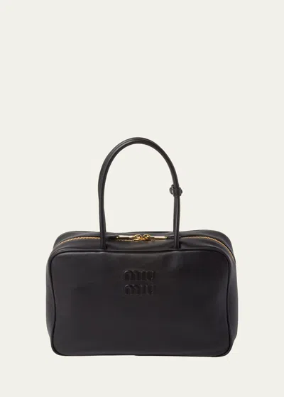 Miu Miu Zip Leather Top-handle Bag In F0046 Cognac