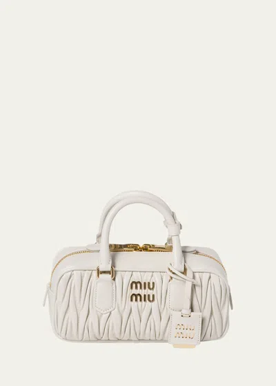 Miu Miu Zip Quilted Leather Top-handle Bag In White