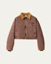 Miu Miu Zip-up Corduroy Collar Crop Padded Bomber Jacket In F0005 Tabacco