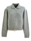Miu Miu Zip-up Embroidered Cardigan In Gray