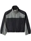 Miu Miu Technical Silk Zipper Blouson Jacket In Blue