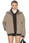 Miu Miu Cotton Fleece Zipper Blouson Jacket In Brown
