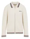 Miu Miu Cotton Cardigan Stripes Detail In Neutral