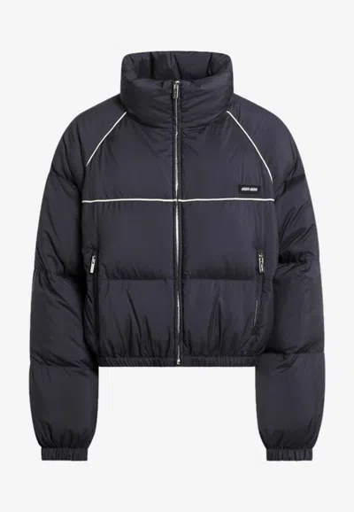 Miu Miu Zip-up Puffer Jacket In Blue