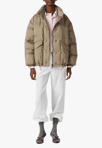 Miu Miu Zip-up Puffer Jacket In Brown