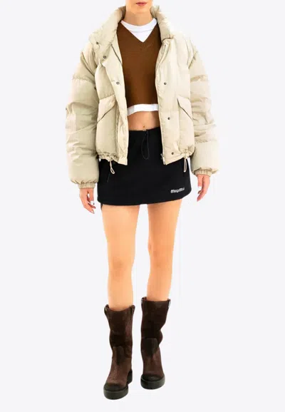 Miu Miu Zip-up Puffer Jacket In Neutral