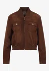 Miu Miu Washed Gabardine Blouson Jacket In Brown