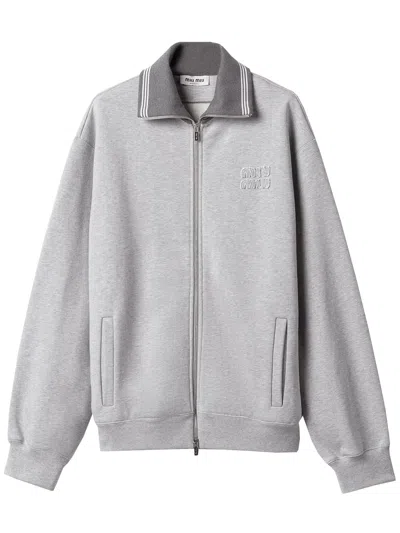 Miu Miu Zip-up Sweatshirt In Gray