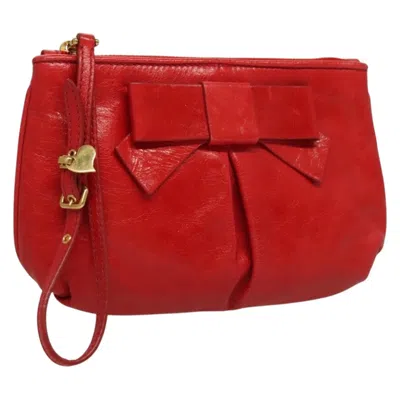 Pre-owned Miu Miu Zip Wristlet Pouch Leather Red Leather Clutche & Pouche Bag ()