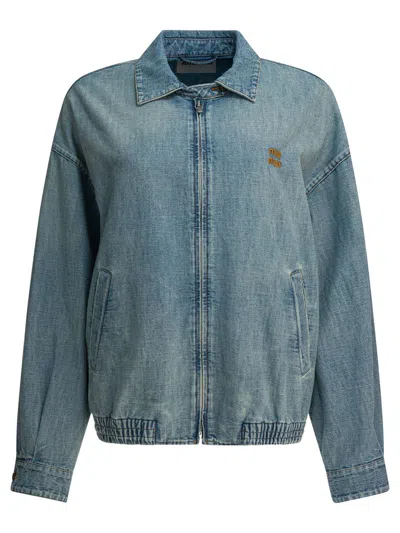 Miu Miu Zipped Denim Jacket In Blue