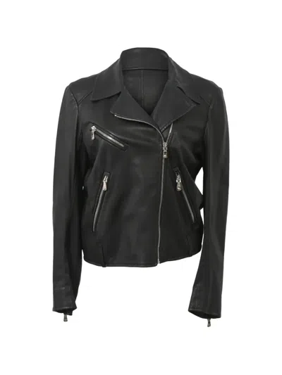 Pre-owned Miu Miu Zipped Leather Biker Jacket In Black
