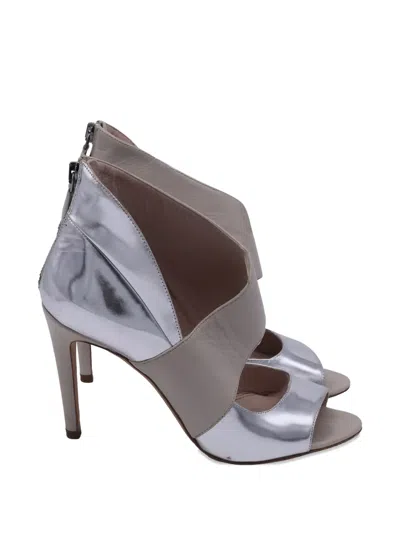 Pre-owned Miu Miu Zipped Logo Sandals In Silver