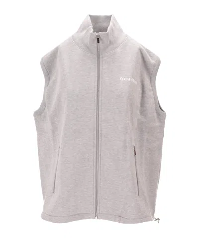 Miu Miu Zipped Sleeveless Sweatshirt In Gray