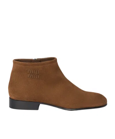 Miu Miu Zipper Ankle Boots In Brown