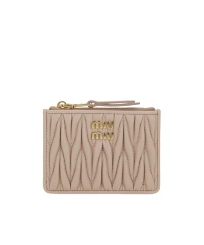 Miu Miu Zipper Card Holder In Neutral